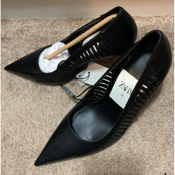 ZARA CUT OUT STILETTO HEELS BLACK SIZE 7.5 - Picture 5 of 7